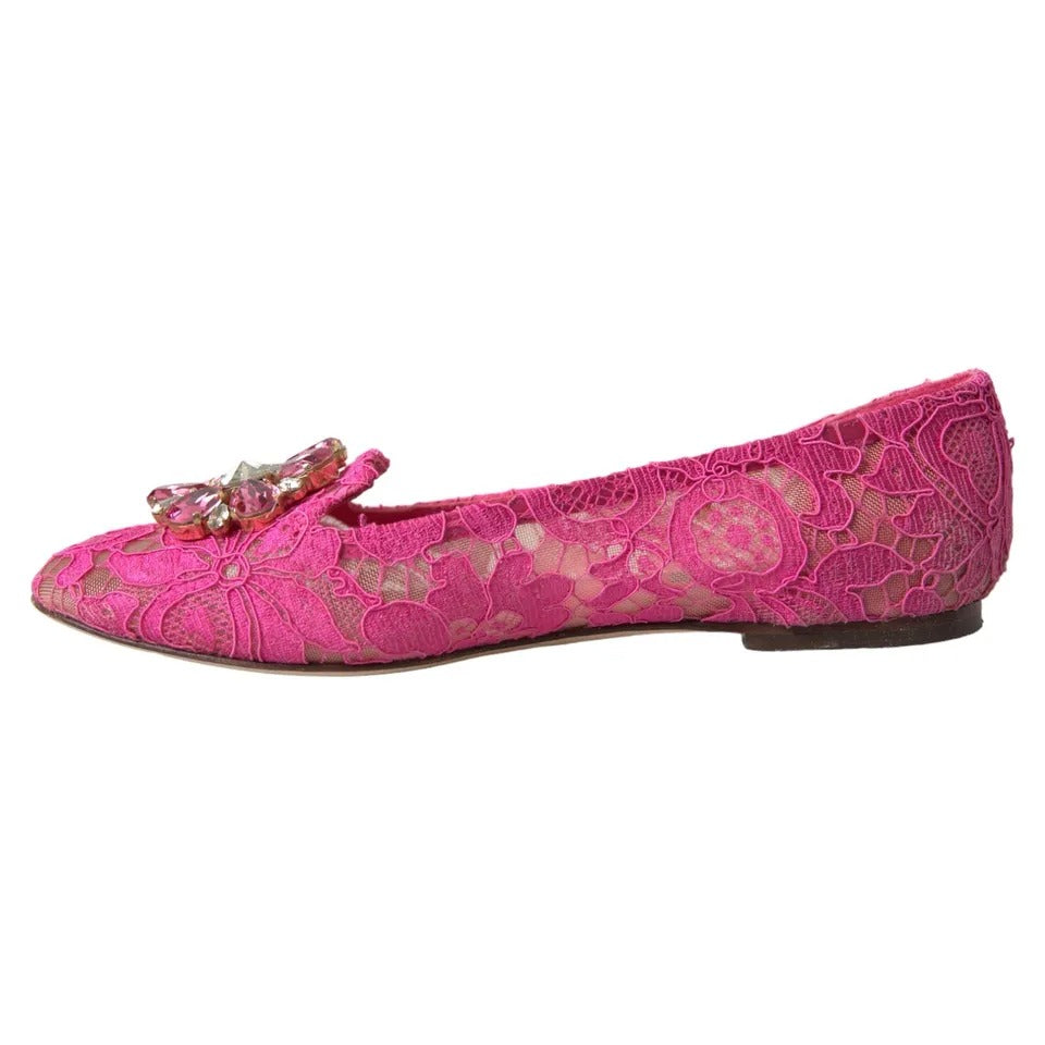 Mocassins de ballet en dentelle et cristaux roses Dolce &amp; Gabbana