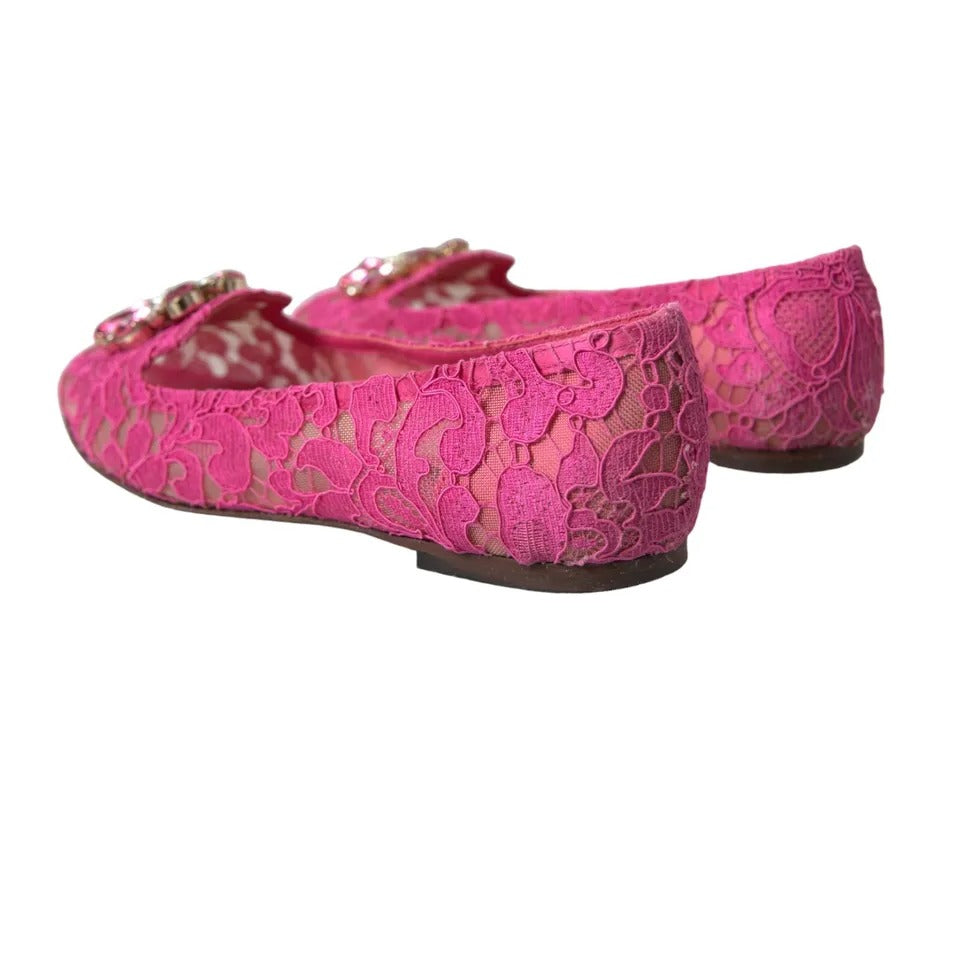 Mocassins de ballet en dentelle et cristaux roses Dolce &amp; Gabbana