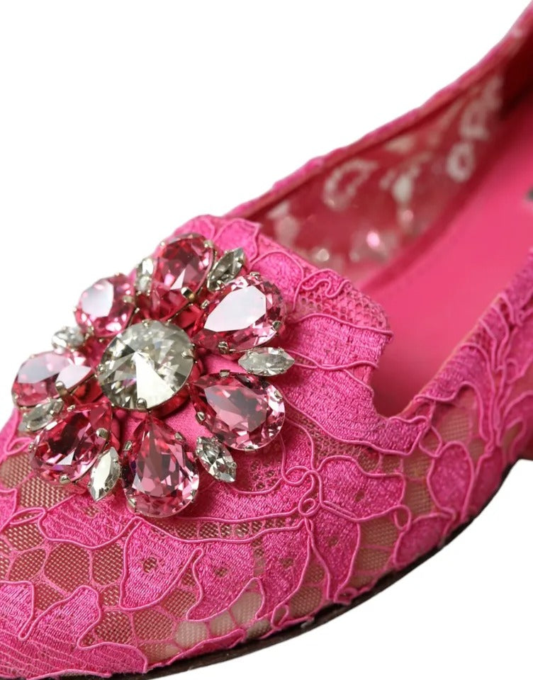 Mocassins de ballet en dentelle et cristaux roses Dolce &amp; Gabbana