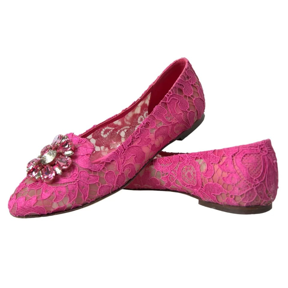 Mocassins de ballet en dentelle et cristaux roses Dolce &amp; Gabbana