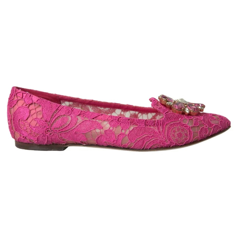 Mocassins de ballet en dentelle et cristaux roses Dolce &amp; Gabbana