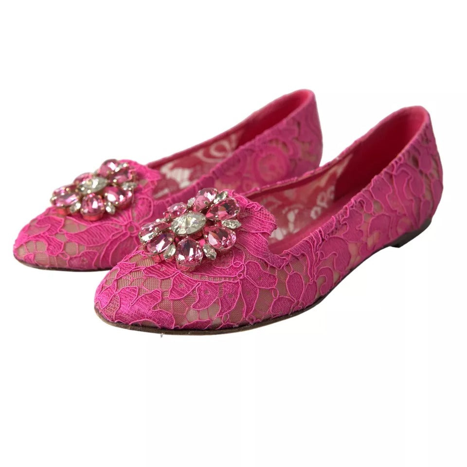 Mocassins de ballet en dentelle et cristaux roses Dolce &amp; Gabbana