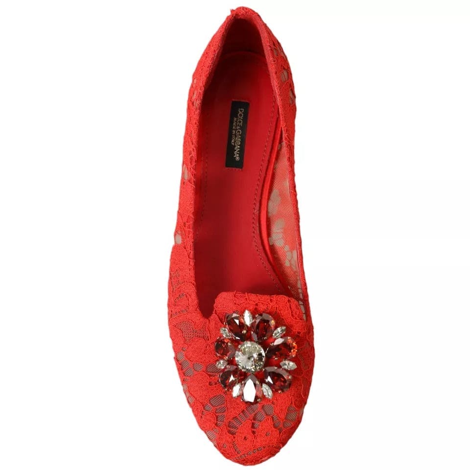 Mocassins de ballet en dentelle rouge et cristaux Dolce &amp; Gabbana