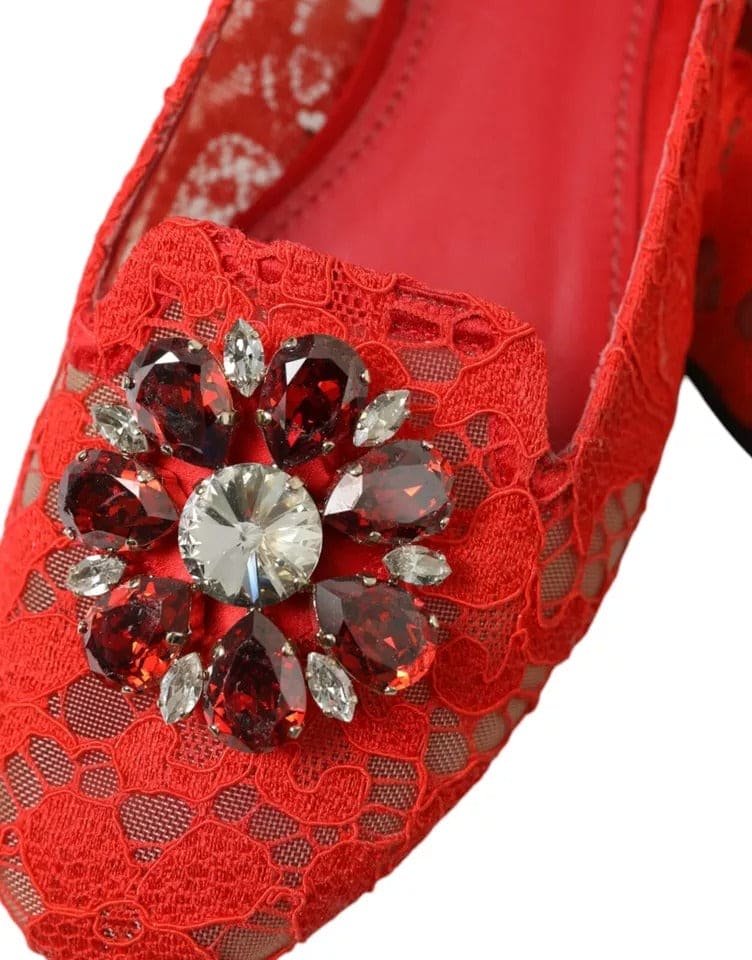 Mocassins de ballet en dentelle rouge et cristaux Dolce &amp; Gabbana