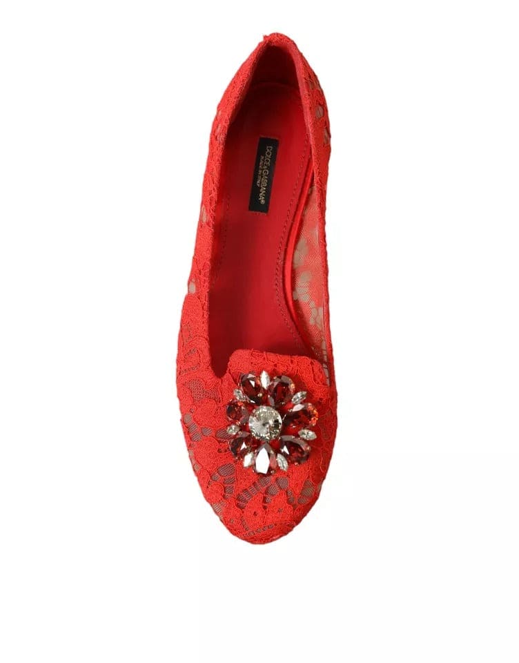 Mocassins de ballet en dentelle rouge et cristaux Dolce &amp; Gabbana