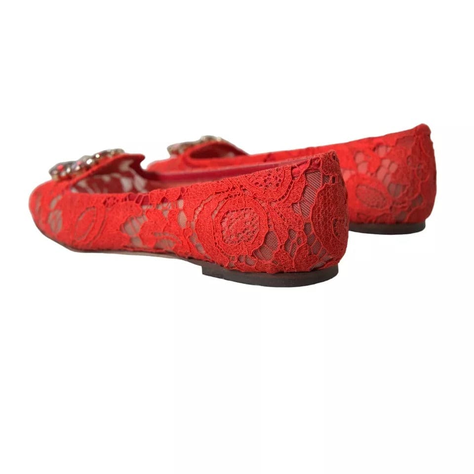 Mocassins de ballet en dentelle rouge et cristaux Dolce &amp; Gabbana