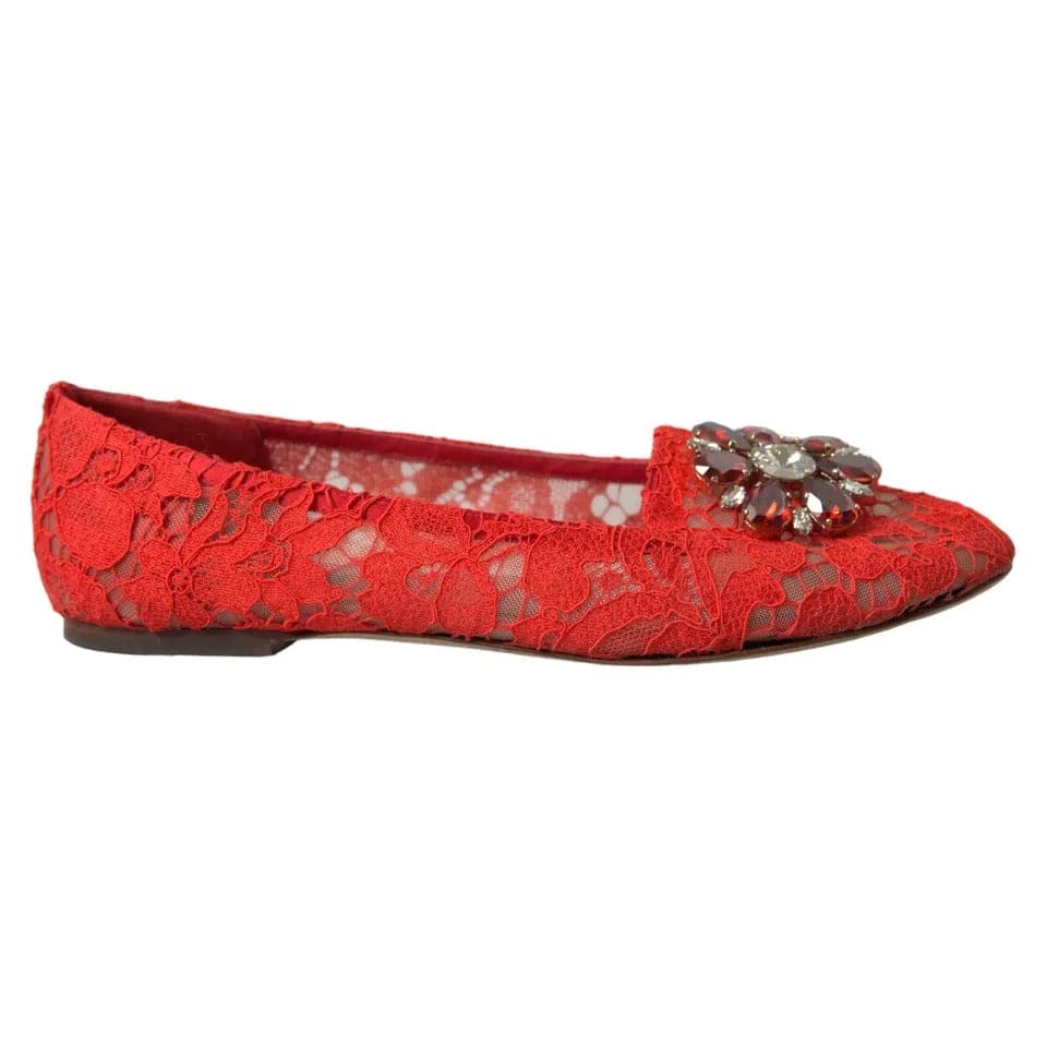 Mocassins de ballet en dentelle rouge et cristaux Dolce &amp; Gabbana