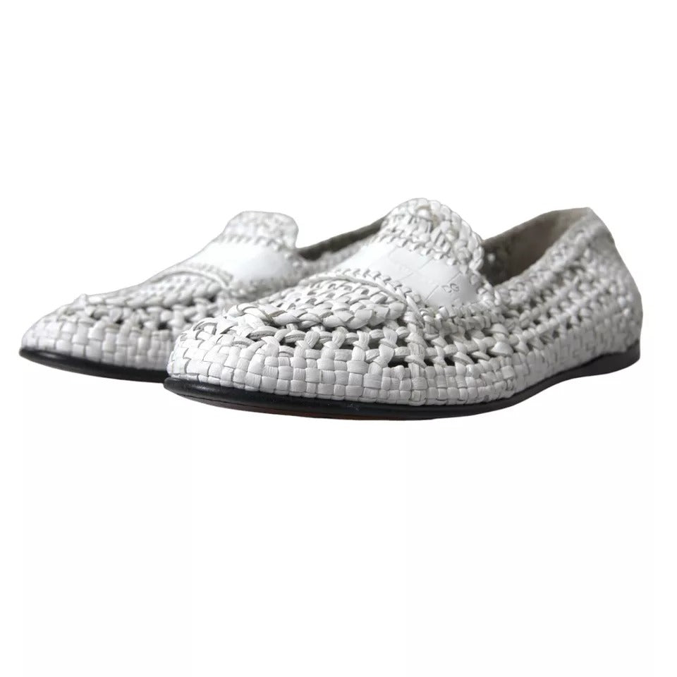 Mocassins à enfiler en cuir tressé blanc Dolce &amp; Gabbana pour hommes