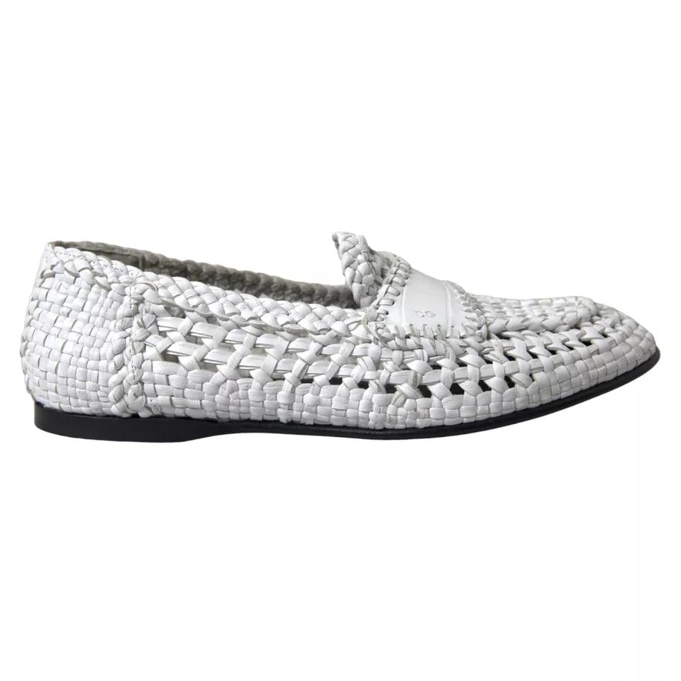 Mocassins à enfiler en cuir tressé blanc Dolce &amp; Gabbana pour hommes