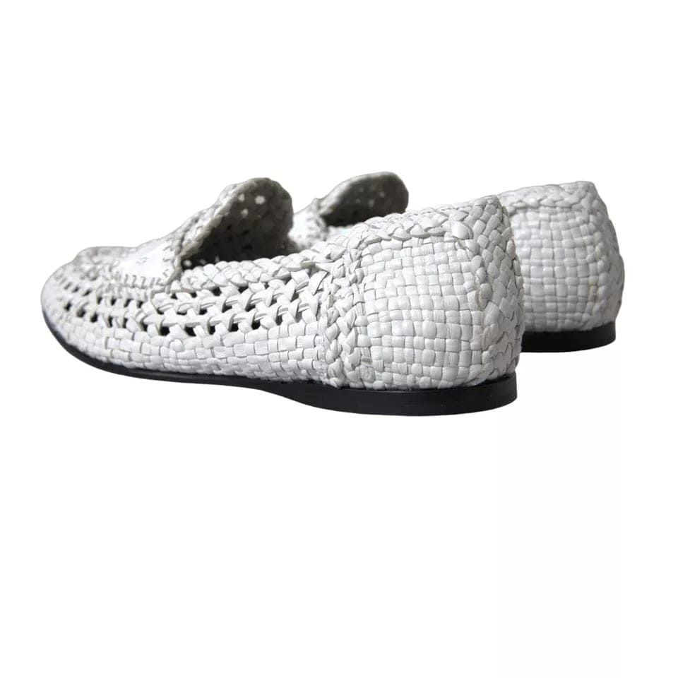 Mocassins à enfiler en cuir tressé blanc Dolce &amp; Gabbana pour hommes