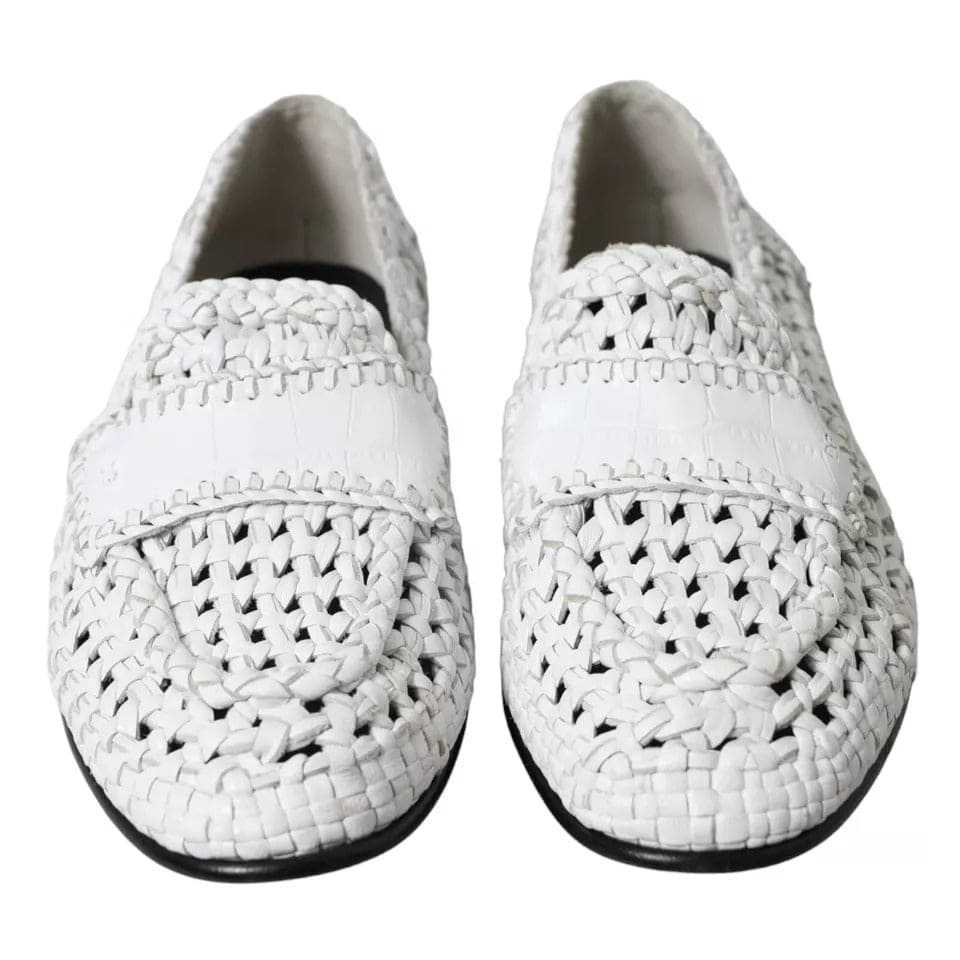 Mocassins à enfiler en cuir tressé blanc Dolce &amp; Gabbana pour hommes