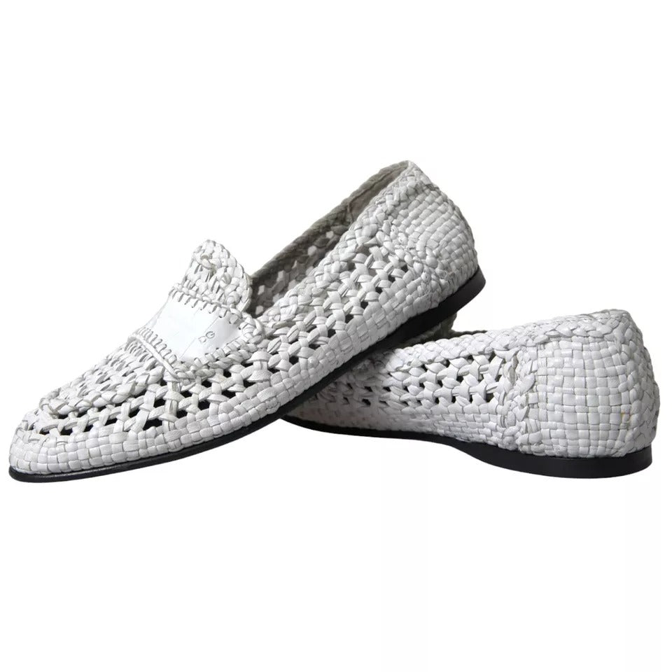 Mocassins à enfiler en cuir tressé blanc Dolce &amp; Gabbana pour hommes