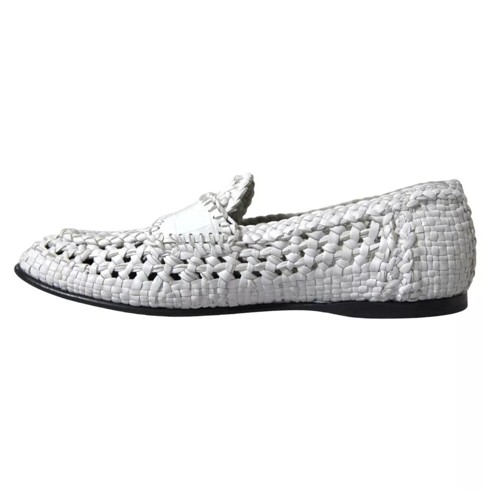 Mocassins à enfiler en cuir tressé blanc Dolce &amp; Gabbana pour hommes