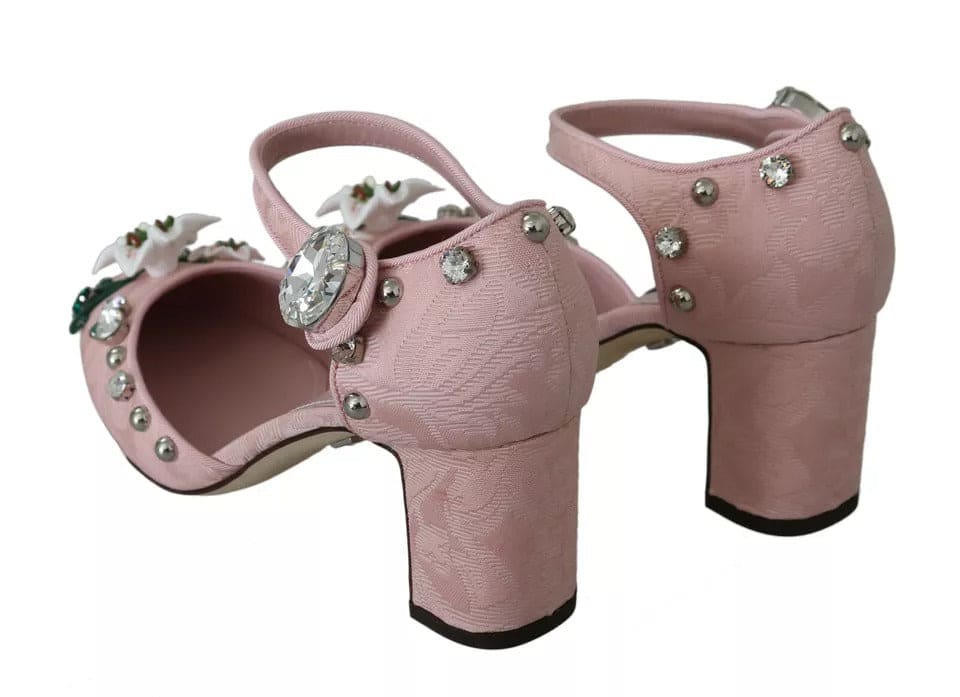 Chaussures à bride cheville en brocart rose et cristaux Dolce &amp; Gabbana