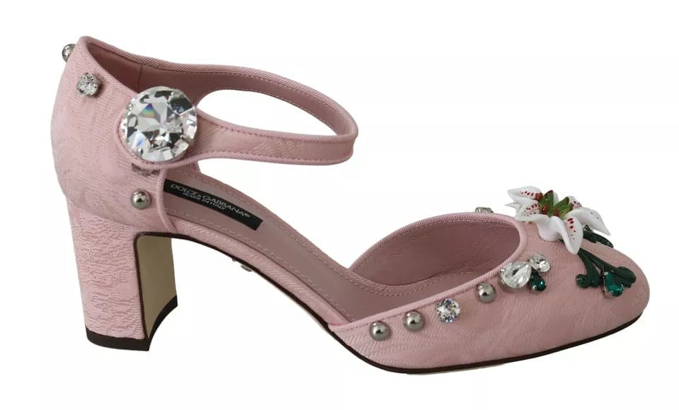 Chaussures à bride cheville en brocart rose et cristaux Dolce &amp; Gabbana