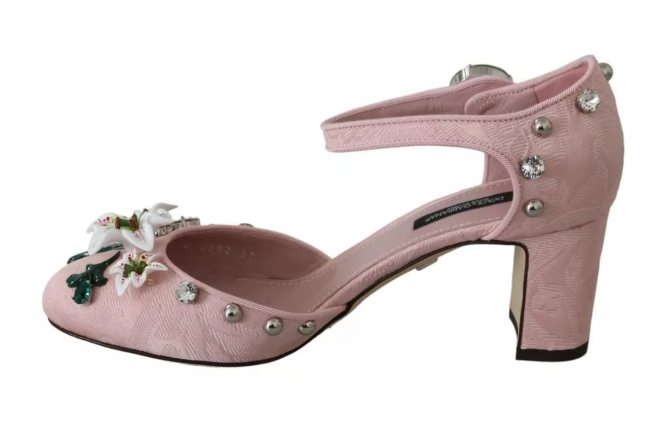 Chaussures à bride cheville en brocart rose et cristaux Dolce &amp; Gabbana