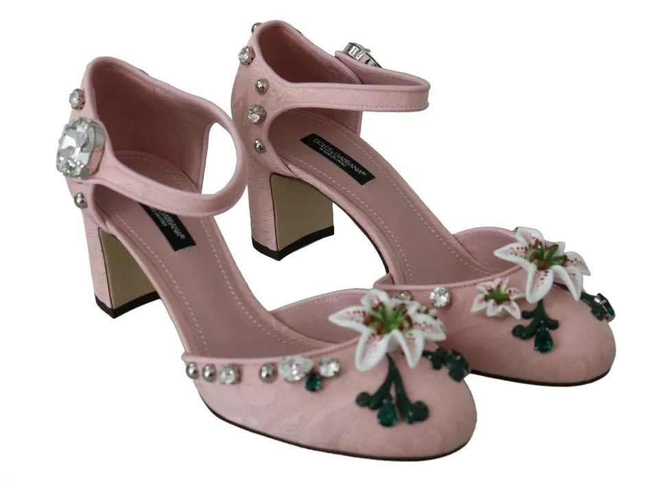 Chaussures à bride cheville en brocart rose et cristaux Dolce &amp; Gabbana