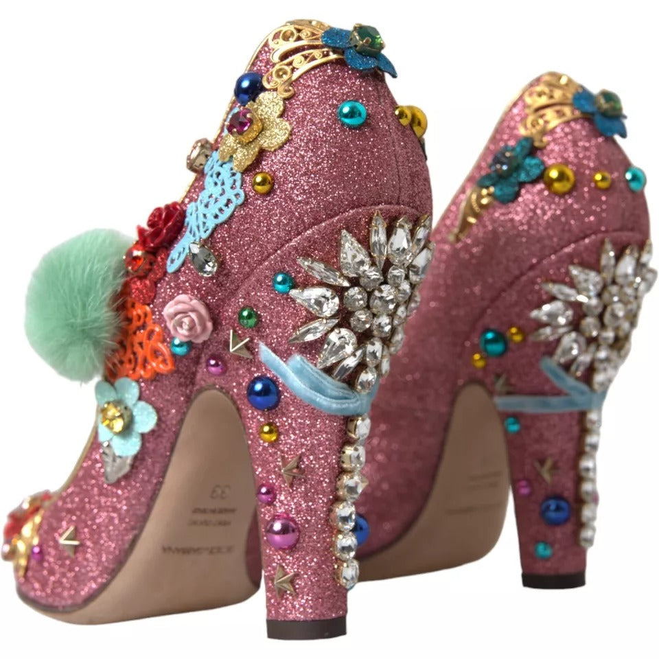 Zapatos Mary Jane de piel con adornos rosas de Dolce &amp; Gabbana