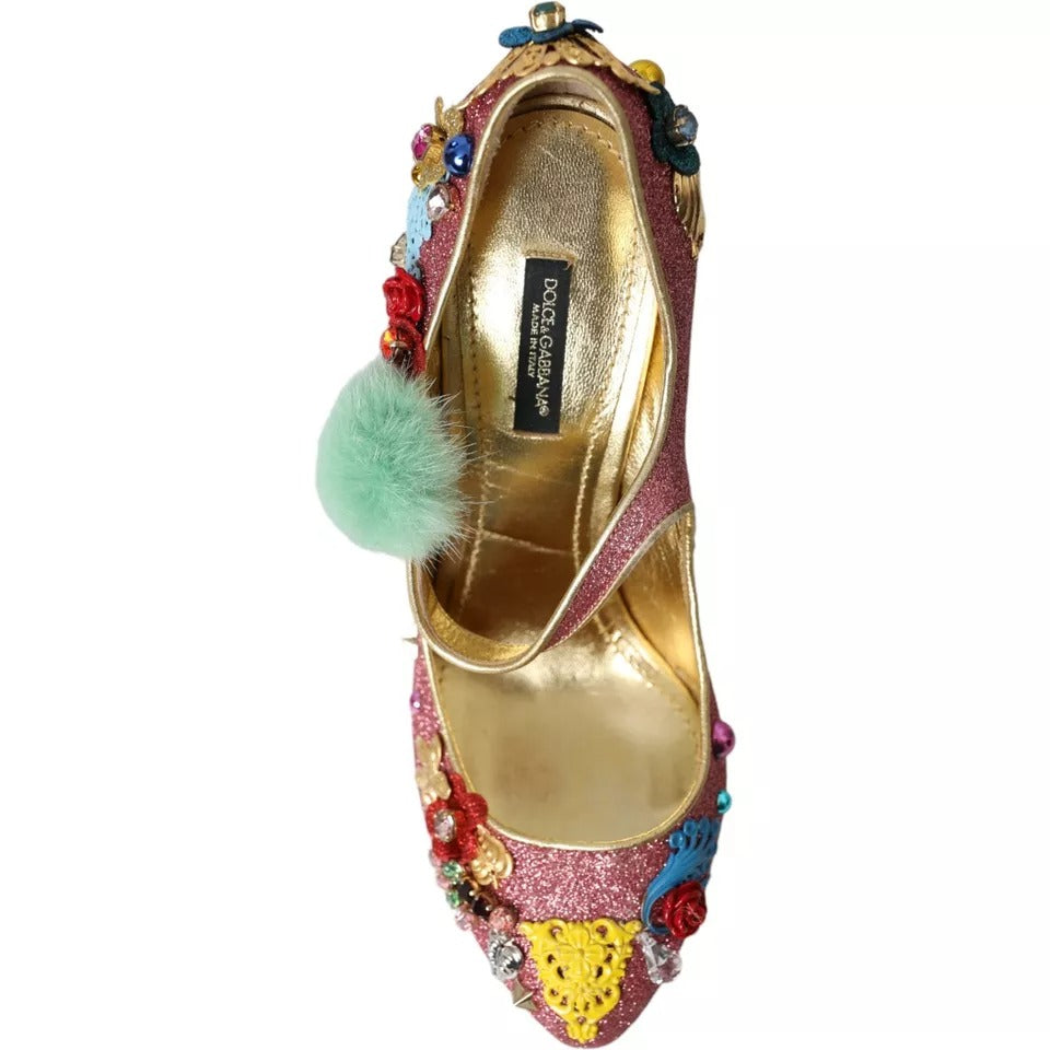 Zapatos Mary Jane de piel con adornos rosas de Dolce &amp; Gabbana