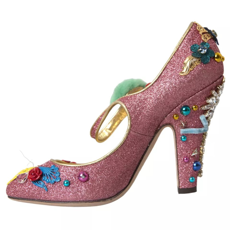 Zapatos Mary Jane de piel con adornos rosas de Dolce &amp; Gabbana