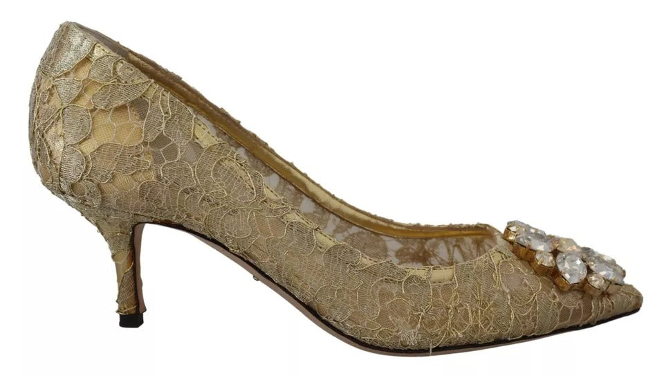 Escarpins à talons en dentelle et cristaux Dolce &amp; Gabbana Taormina dorés