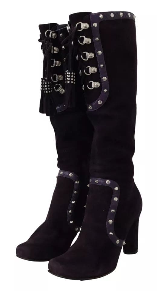 Botas altas con tachuelas de piel de ante color morado de Dolce &amp; Gabbana