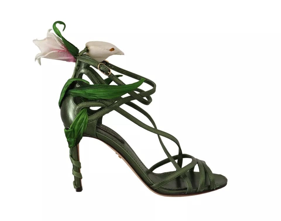 Sandales à talons et lanières en cuir vert acide Dolce &amp; Gabbana