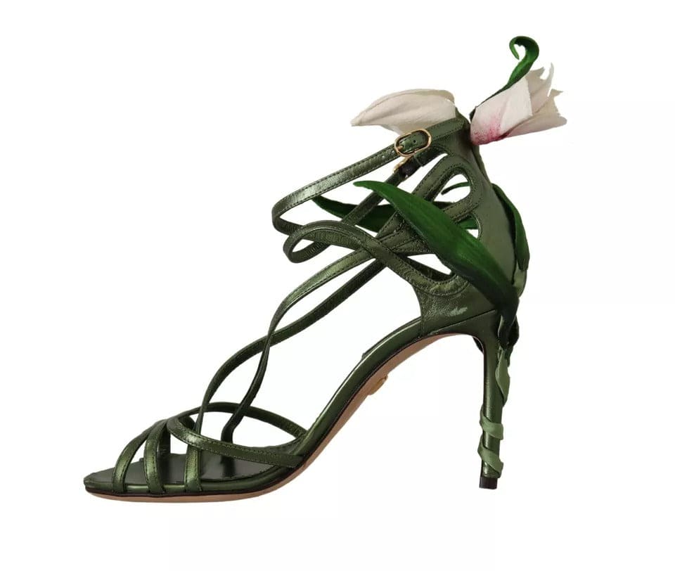 Sandales à talons et lanières en cuir vert acide Dolce &amp; Gabbana