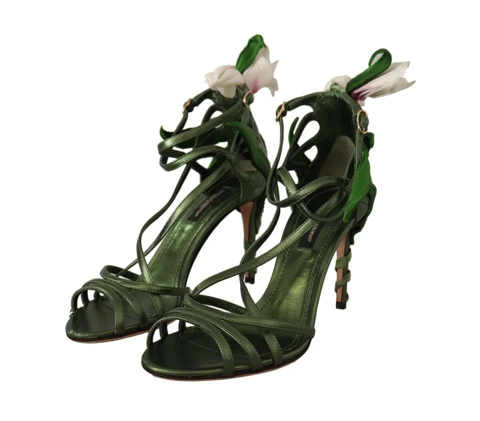 Sandales à talons et lanières en cuir vert acide Dolce &amp; Gabbana