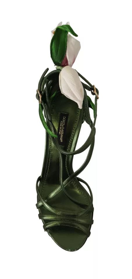 Sandales à talons et lanières en cuir vert acide Dolce &amp; Gabbana