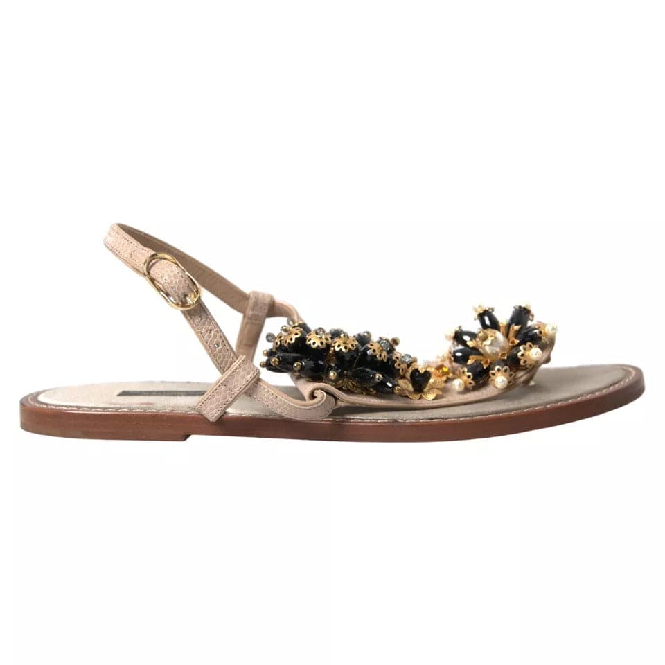 Sandalias planas con cuentas doradas y satén beige de Dolce &amp; Gabbana