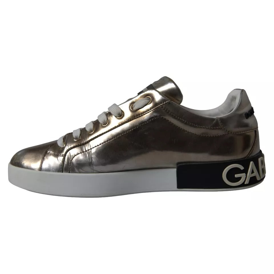 Zapatillas de deporte con logo de piel color bronce de Dolce &amp; Gabbana, zapatos Portofino