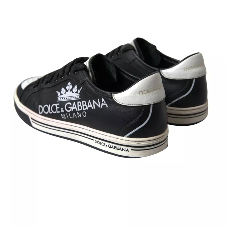 Baskets en cuir noir Crown Milano pour hommes de Dolce &amp; Gabbana