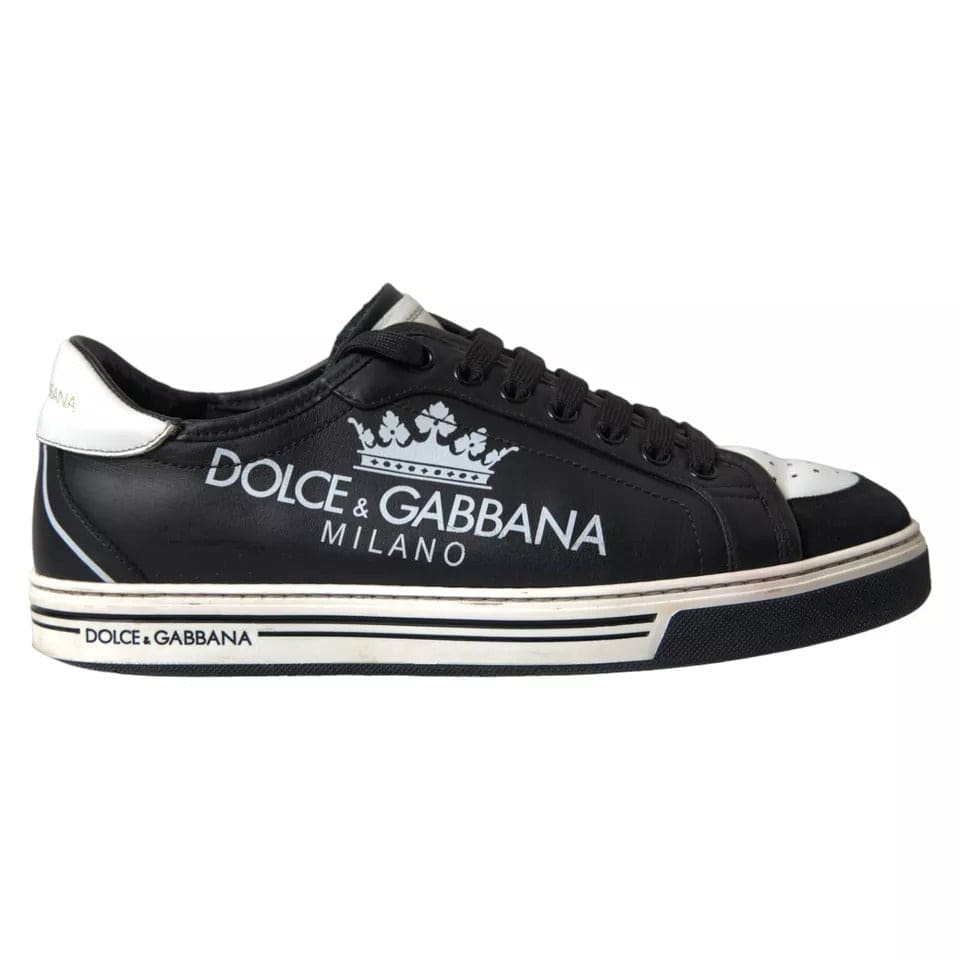 Baskets en cuir noir Crown Milano pour hommes de Dolce &amp; Gabbana