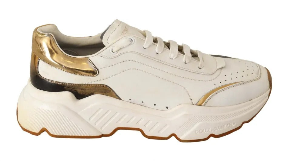 Baskets de sport DAYMASTER en cuir blanc doré Dolce &amp; Gabbana