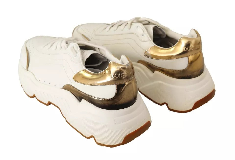 Baskets de sport DAYMASTER en cuir blanc doré Dolce &amp; Gabbana