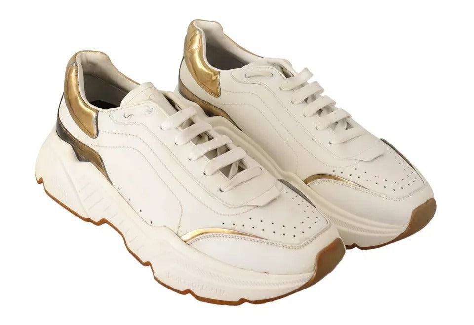 Baskets de sport DAYMASTER en cuir blanc doré Dolce &amp; Gabbana