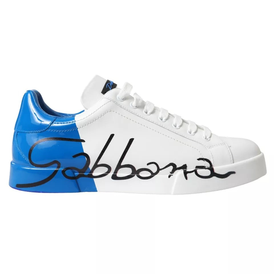 Baskets basses Dolce &amp; Gabbana en cuir blanc et bleu avec logo