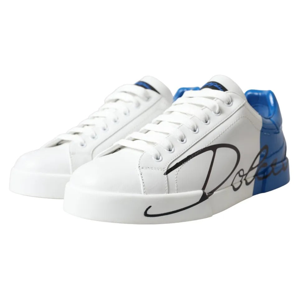 Baskets basses Dolce &amp; Gabbana en cuir blanc et bleu avec logo