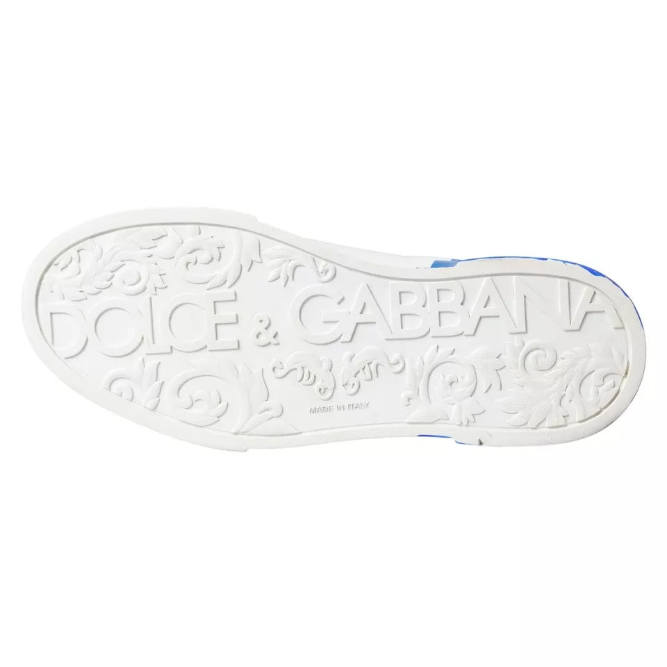 Baskets basses Dolce &amp; Gabbana en cuir blanc et bleu avec logo