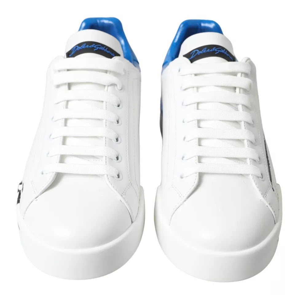 Baskets basses Dolce &amp; Gabbana en cuir blanc et bleu avec logo