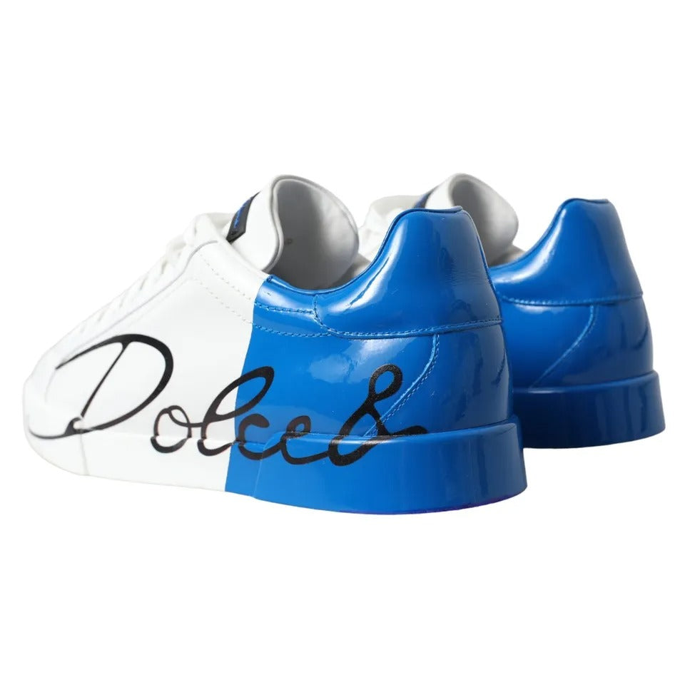 Baskets basses Dolce &amp; Gabbana en cuir blanc et bleu avec logo