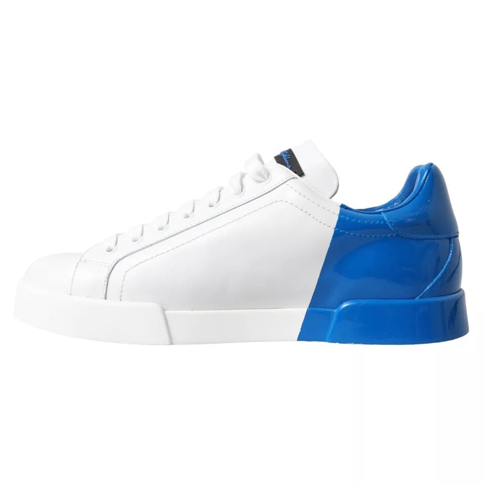 Baskets basses Dolce &amp; Gabbana en cuir blanc et bleu avec logo