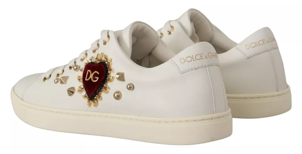 Baskets Dolce &amp; Gabbana en cuir blanc avec cœur rouge et doré