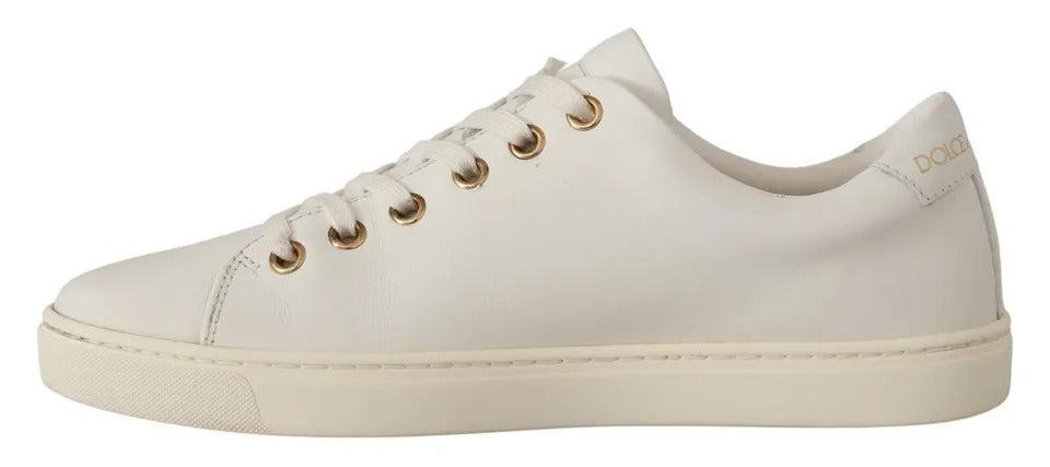 Zapatillas deportivas Dolce &amp; Gabbana de piel blanca con corazón rojo y dorado