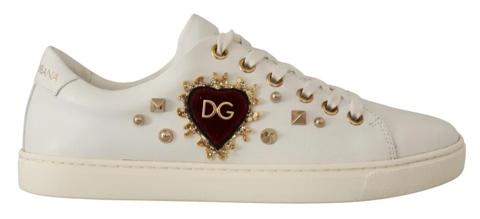 Baskets Dolce &amp; Gabbana en cuir blanc avec cœur rouge et doré