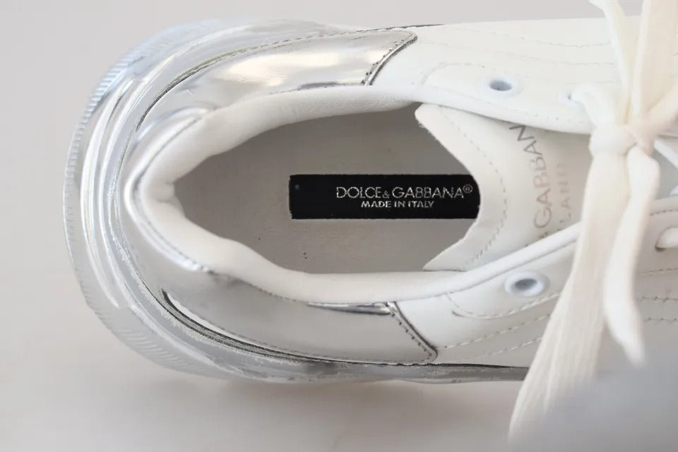 Baskets en cuir blanc argenté Dolce &amp; Gabbana Daymaster pour femmes