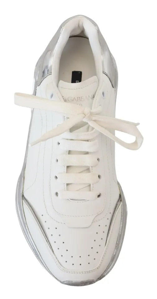 Baskets en cuir blanc argenté Dolce &amp; Gabbana Daymaster pour femmes