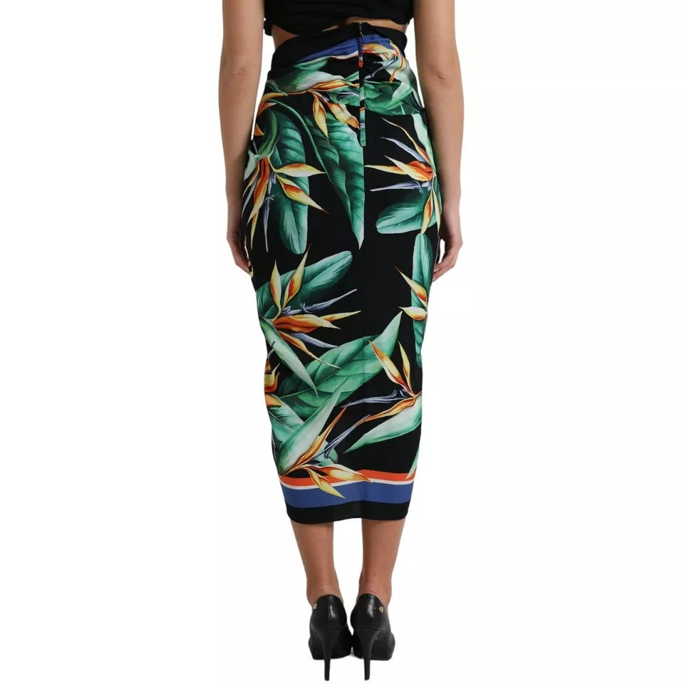 Jupe portefeuille mi-longue taille haute noire Strelitzia de Dolce &amp; Gabbana