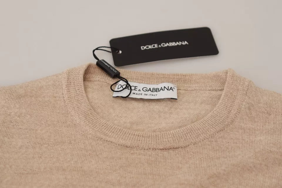 Pull ras du cou en laine vierge beige Dolce &amp; Gabbana